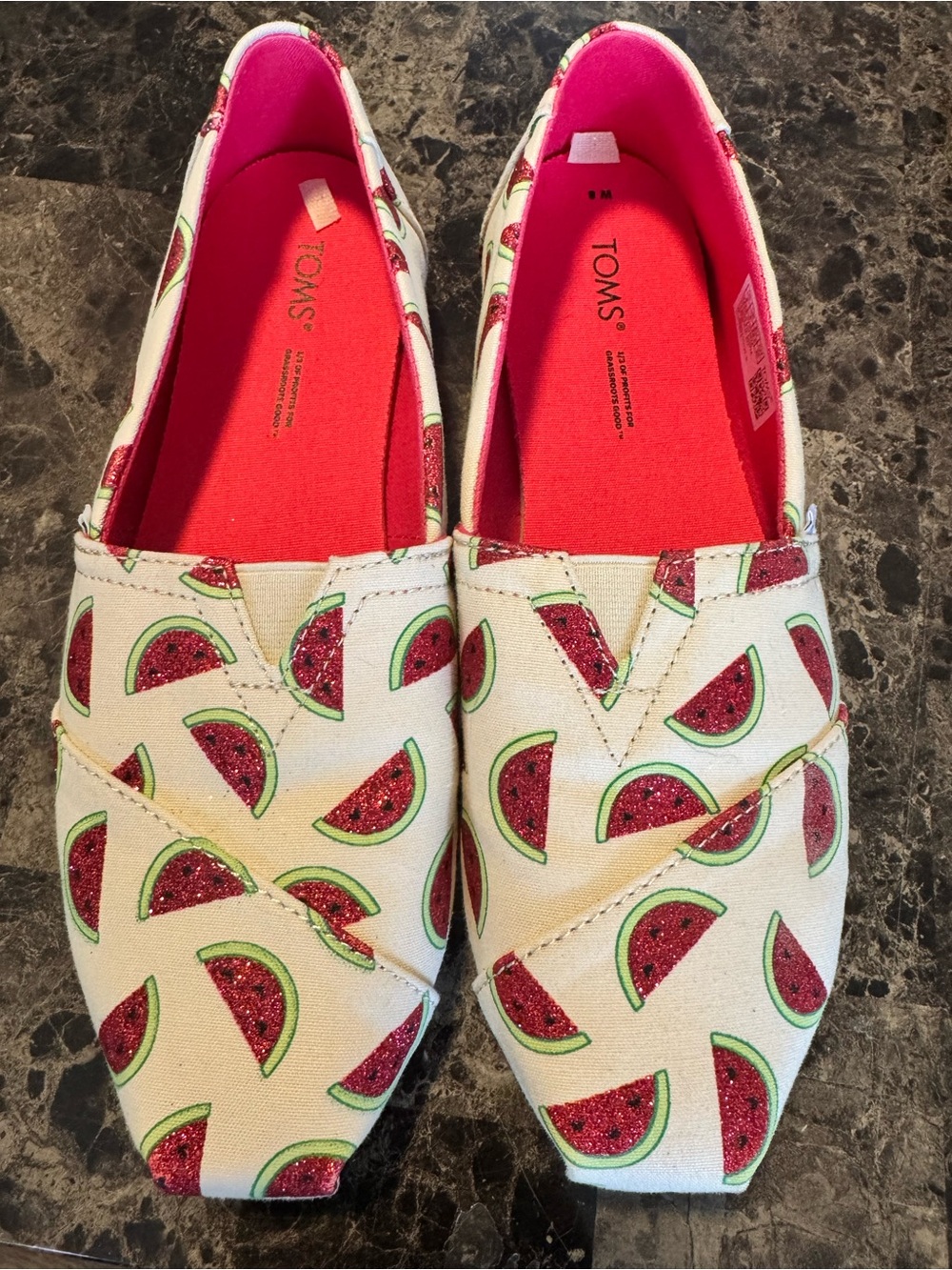 TOMS Canvas Slip-Ons with Watermelon Print - Hot Pink/Red